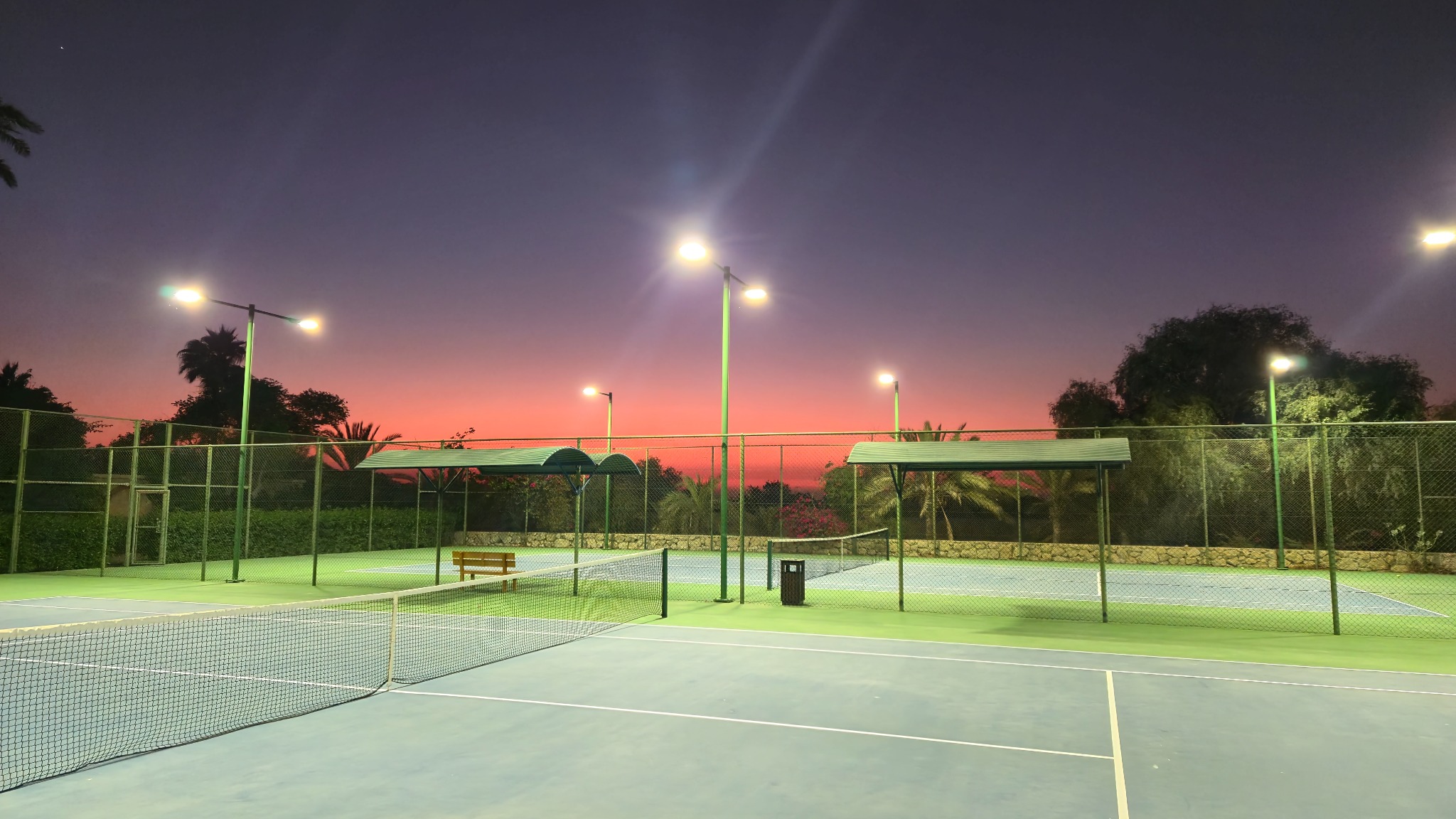 Desert Palm Racquet Club courts at night