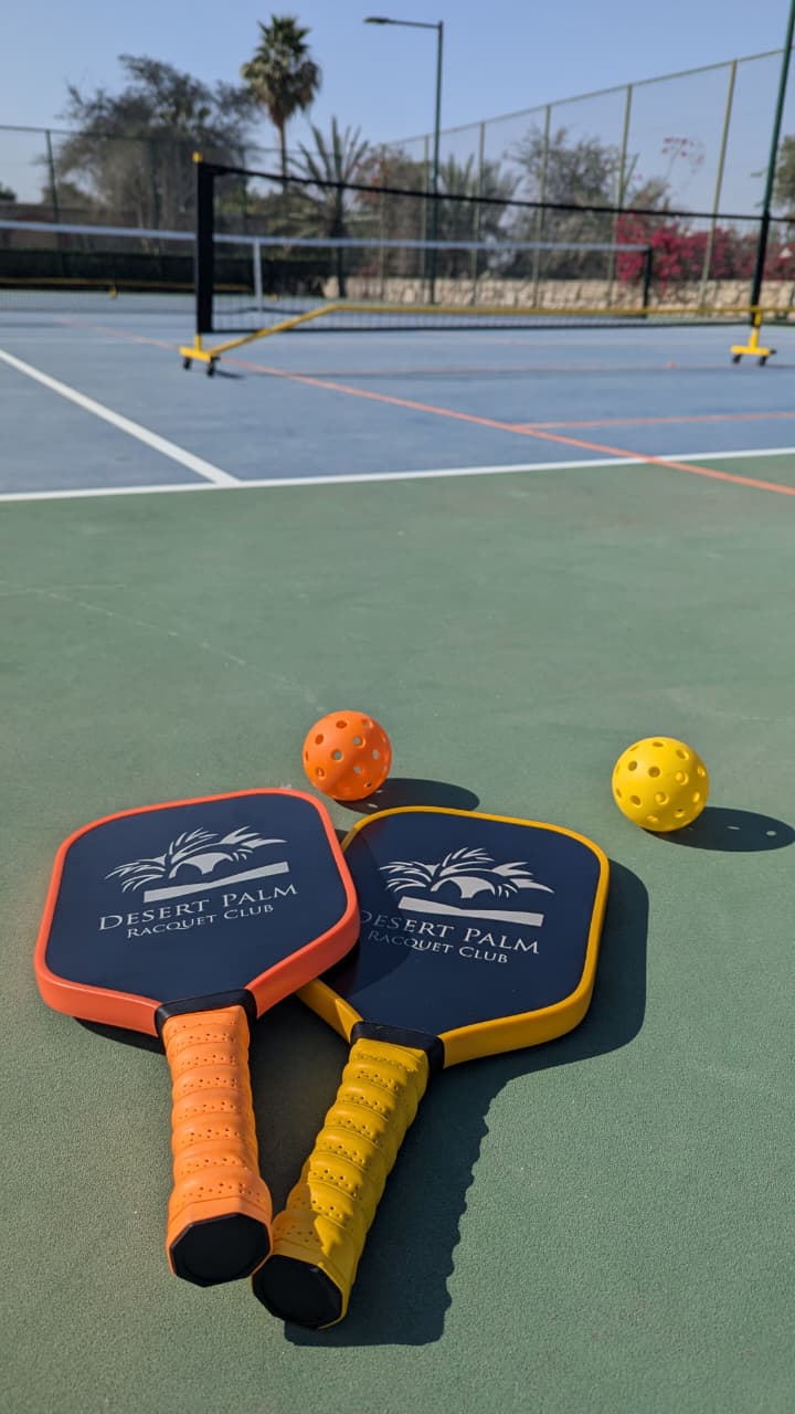 Pickleball paddles at Desert Palm Racquet Club